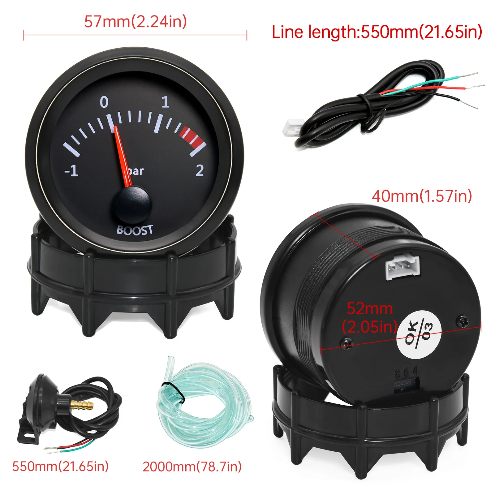 52mm Car Exhaust Gas Temp Gauge Vacuum Oil Pressure Bar PSI Gauge Voltmeter Oil Temperature Water Temp With Sensor for 12V Car car gauge