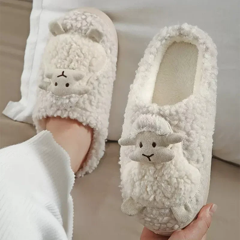 

New Winter Cute Lamb Cotton Slippers Women Fashion Indoor Furry Plush Slippers Female Winter Bedroom Warm Fluffy Cozy Home Shoes