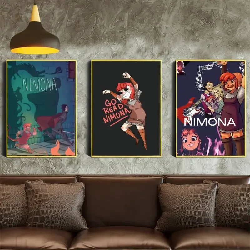 Babaite Movie Anime Nimona Diy Poster Carta Kraft Vintage Poster Wall Art Painting Study Stickers Big Szie Wall Painting