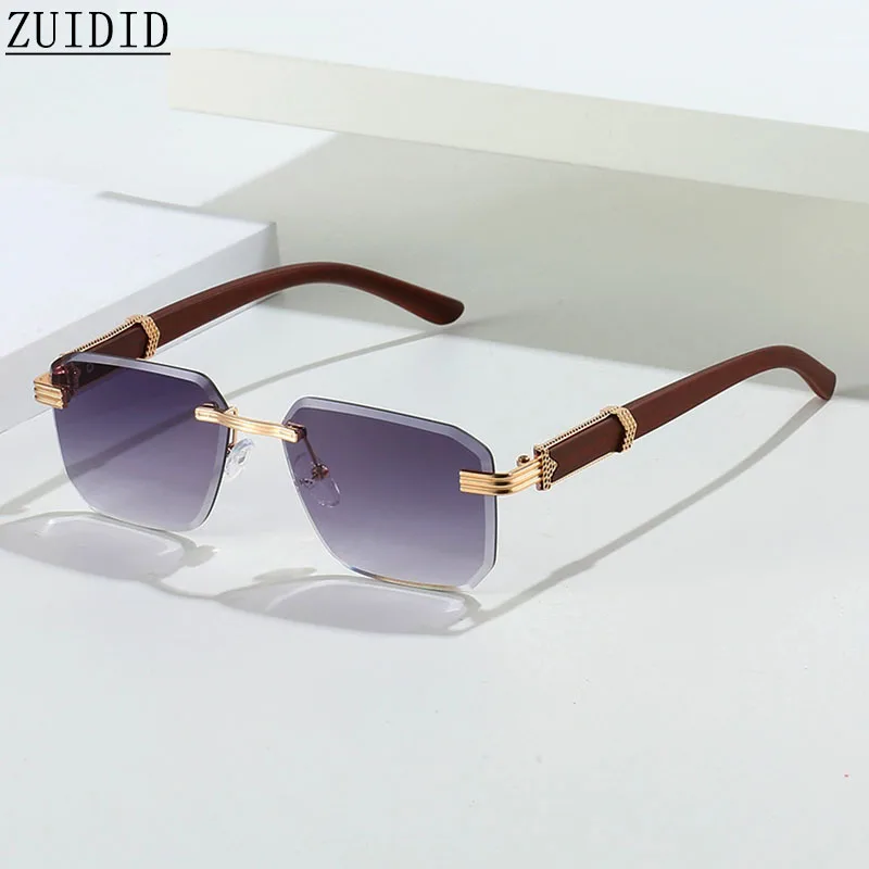 Nuovi Occhiali Da Sole Senza Montatura Da Donna Occhiali Da Sole Quadrati Vintage Alla Moda In Legno Per Uomo Occhiali Moda Luxe Lunette Soleil Femme 