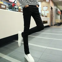 Trendy Men's Jeans Slim Fit Korean Style Summer Lightweight Stretchy Black Trousers Non-fading For Casual Wear 1