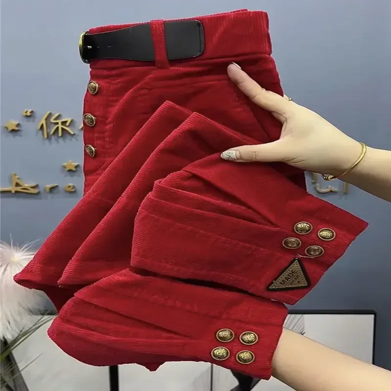 Solid Color Thick Warm Corduroy Pants Women 2023 Autumn Winter Korean Loose Casual Pants Harm Trousers