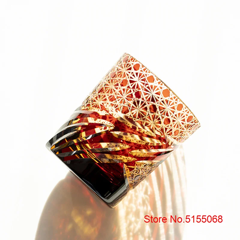 Japanese Vintage Edo Kiriko Whiskey Cup High Grade Crystal Wine Glass Dragon Eye Pattern Medieval Hand Cut Whisky Glass Gift Box