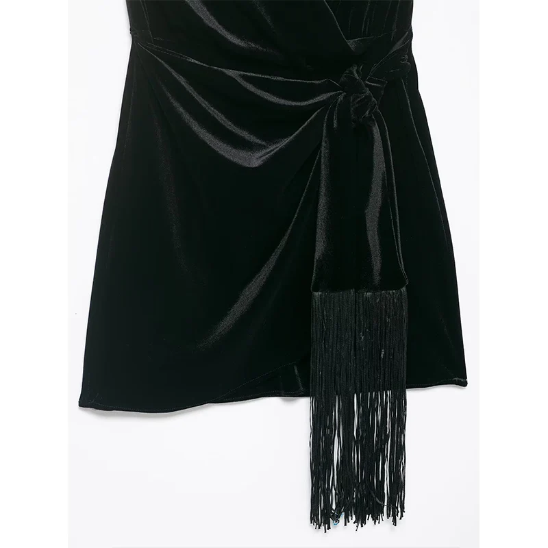 Tassel Decoration Backless Sexy Short Dress For Women Fashion Velvet Summer New Hanging Neck Chic Female Evening Party Dresses