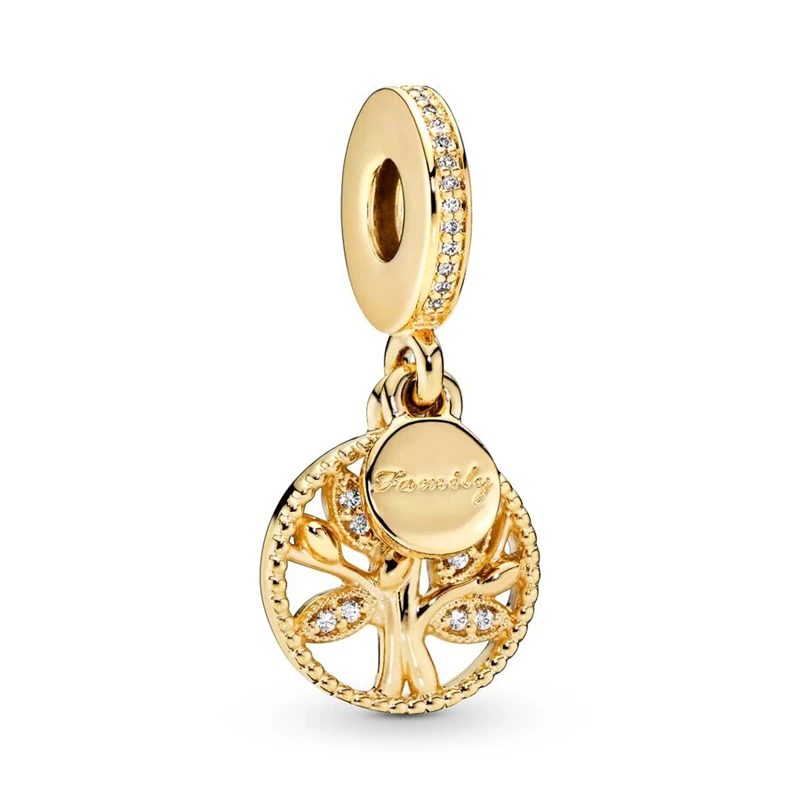 Gold Family Tree Daisy Cherry Blossoms Leaf Charm Beads DIY Women Jewelry Gifts Making Fit Original European 925 Silver Bracelet 2