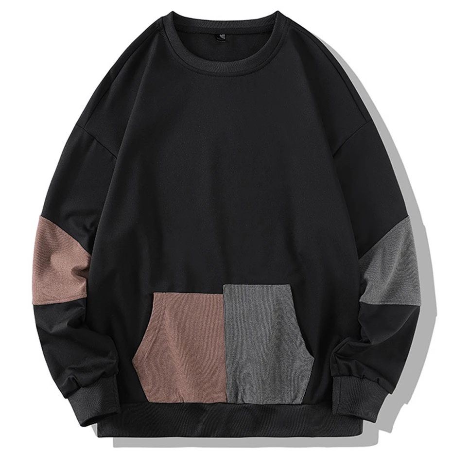 Vintage Harajuku Sweatshirts Men Fashion Casual Patchwork Pullover Spring Autumn Sweatshirt Male