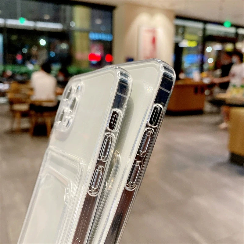 Durable Transparent Phone Case with Card Slot and Photo Pocket - Shockproof Design
