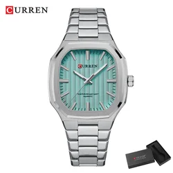 Luxury Square Quartz Watch with Classic Stripe Dial and Stainless Steel Band (Silver green box)