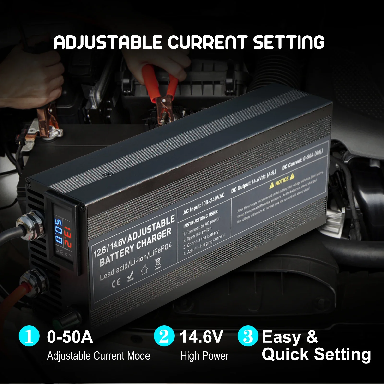 14.6V 80A 50A Battery Charger Lifepo4 Charger Current and Fixed Voltage 100V 240V Power Adapter with Display 40A 30A 20A charger adapter battery charger power supply adapter battery charger adapter