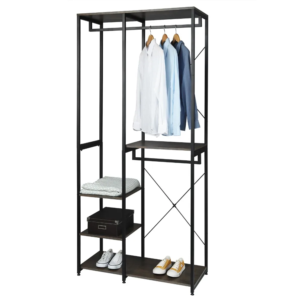 WOLTU 1 Stück Kleiderständer aus Holz und Stahl, bodenstehend, zum Aufhängen von Kleidung, Aufbewahrungsregal, Kleiderbügelständer, Schuhregal, Wohnzimmer, Schlafzimmer – Detail 10