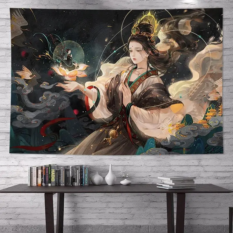 

Chinese Dunhuang Flying Fairy Background Cloth Mural Room Bedroom Decoration Hanging Cloth Living Room Wall Cloth Tapestry