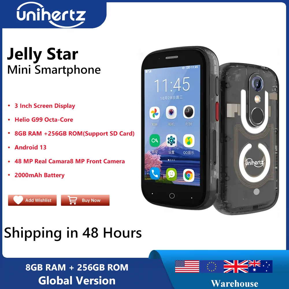 Unihertz Jelly Star Mini Smartphone 8Gb 256Gb Led Light Sbloccato Cellulari Backshell Trasparenti Per Telefono Di Ricambio