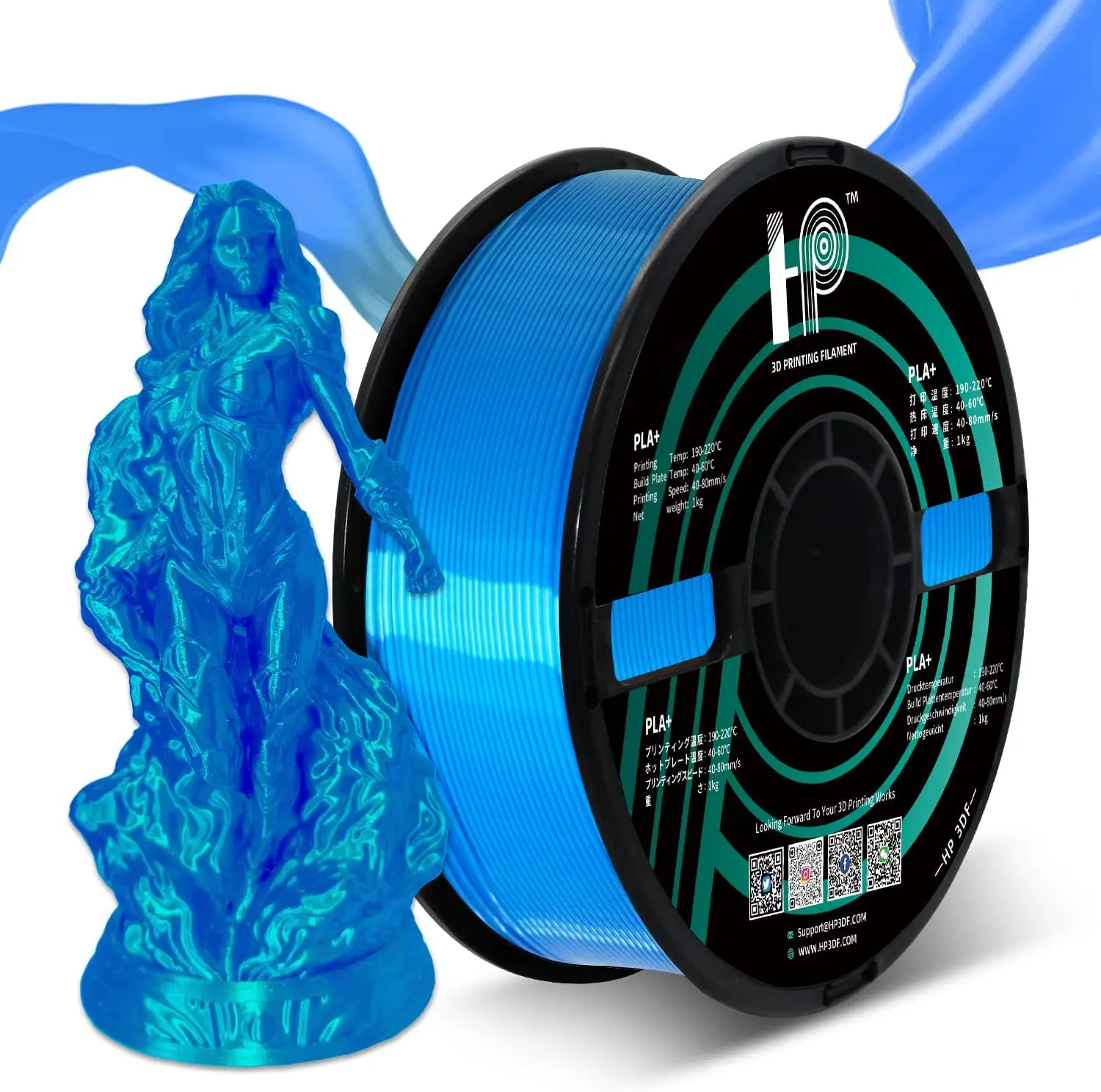 3D 프린터 필라멘트, PLA, 실크 광택 표면, HP3DF 1.75mm 정확도 +/- 0.02mm, 1KG 스풀 (2.2 lbs), 대부분의 FDM 프린터에 호환 가능