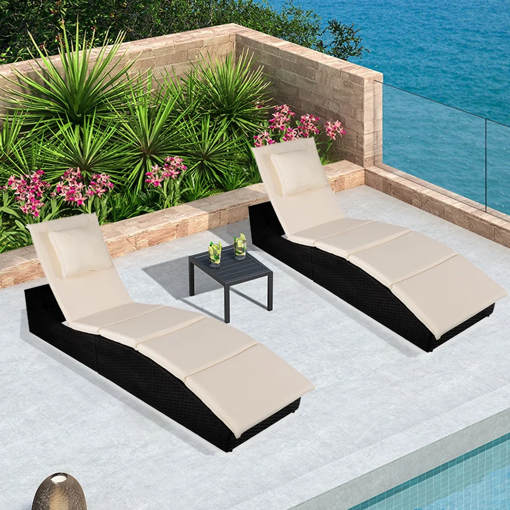 Adjustable Chaise Lounge Chair For Outside Pool, Folding Wicker Pool
