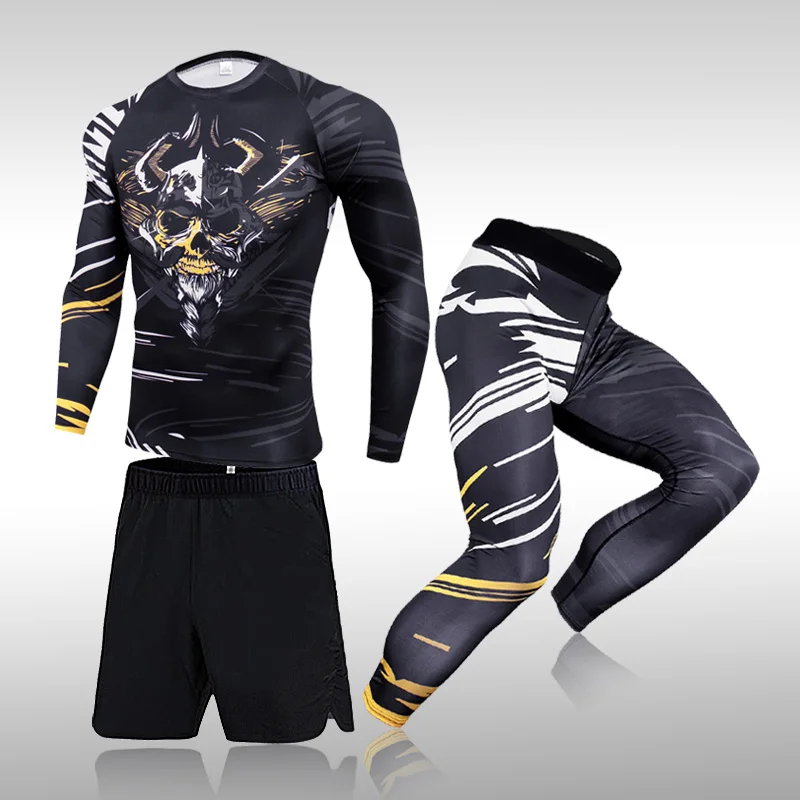 

Men's Sports Suit MMA Rashgard Male Quick Drying Sportswear Compression Clothing Fitness Training Kit Exercise Workout Leggings