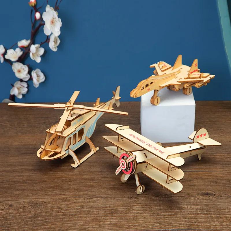 

DIY Fighter F16 F22 Airplane Toys 3D Wooden Puzzle Toy Assembly Model Wood Craft Kits Desk Decoration for Children Kids Gift