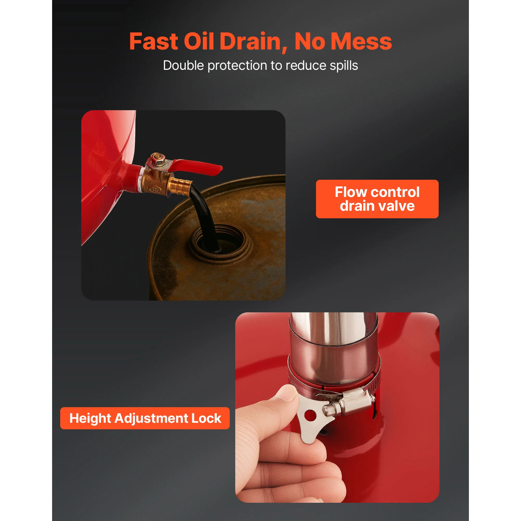 SucceBuy 8Gal Manual Waste Oil Drain Tank with Wheels & Funnel Industrial Fluid Fuel Transfer Drainage for Auto Repair Shops