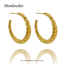 

Monlansher Gold Color Stainless Steel Geometric C Snake Pattern Hoop Earrings Minimalist Medium Hoop Earrings Jewelry for Women