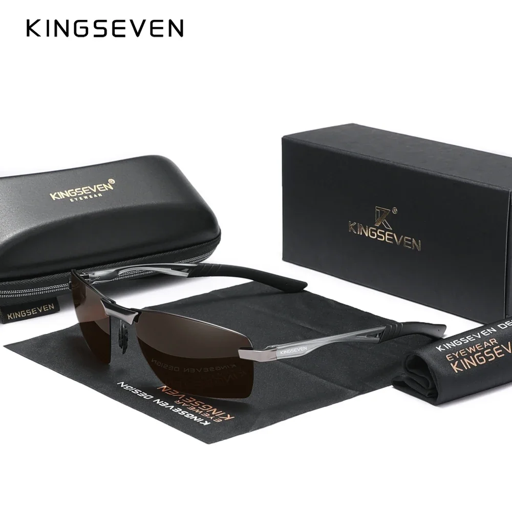 

KINGSEVEN Brand Upgrade Men's Aluminum Sunglasses Polarized Rimless Simple Design Driving Sun Glasses Men