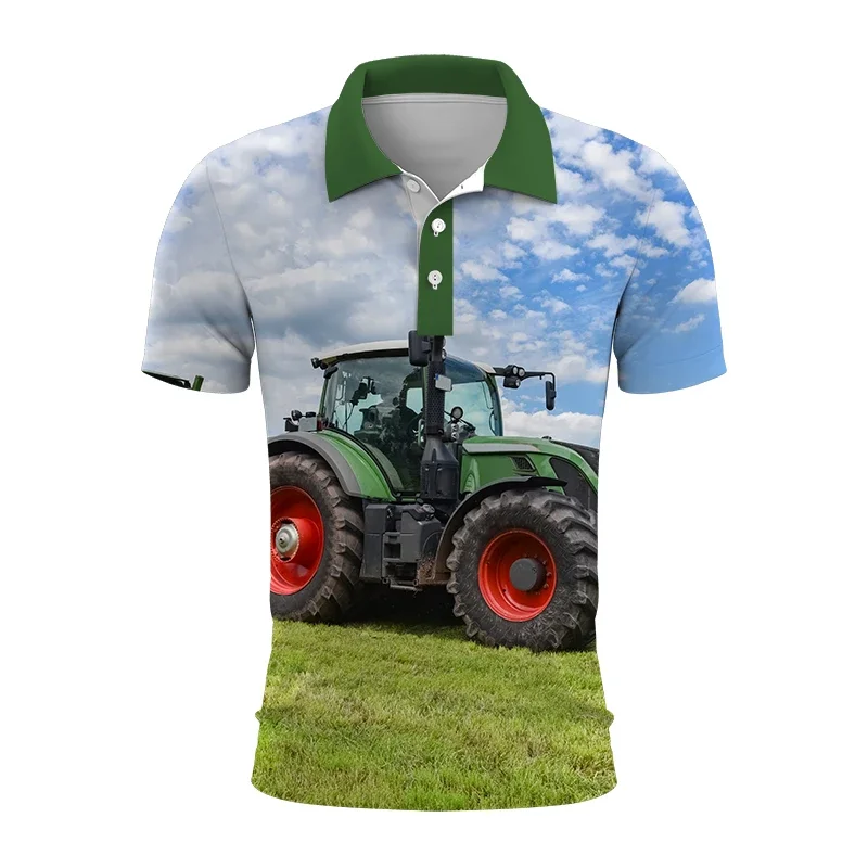 

Fashion summer men's polo shirt Agricultural tractor 3D printed polo shirt Unisex Harajuku casual sports short-sleeved shirt top