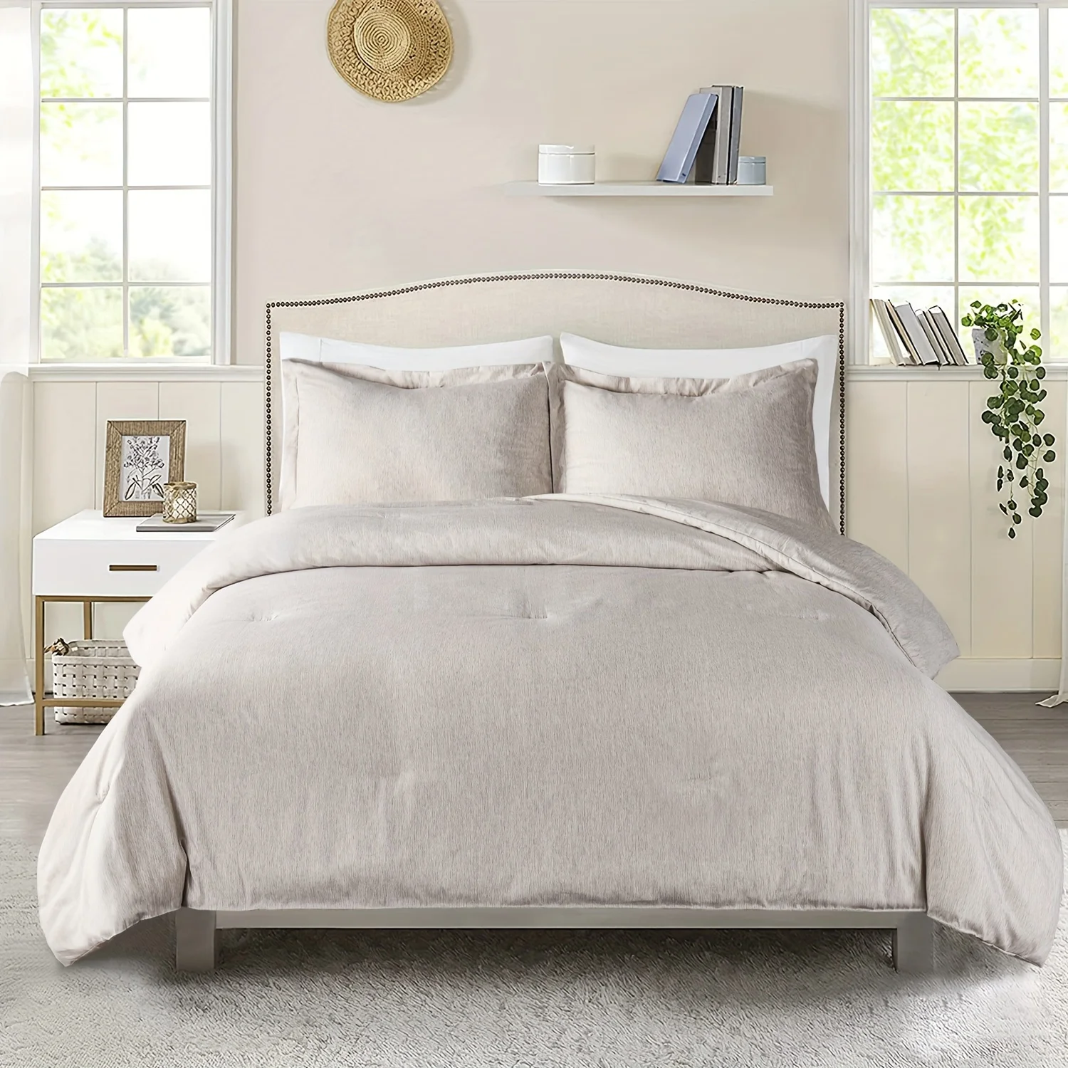 

3 Piece Chambray Style Comforter Set with Linen Like Texture, Contemporary Heathered Bedding Set for Bedroom, Lightweight Denim