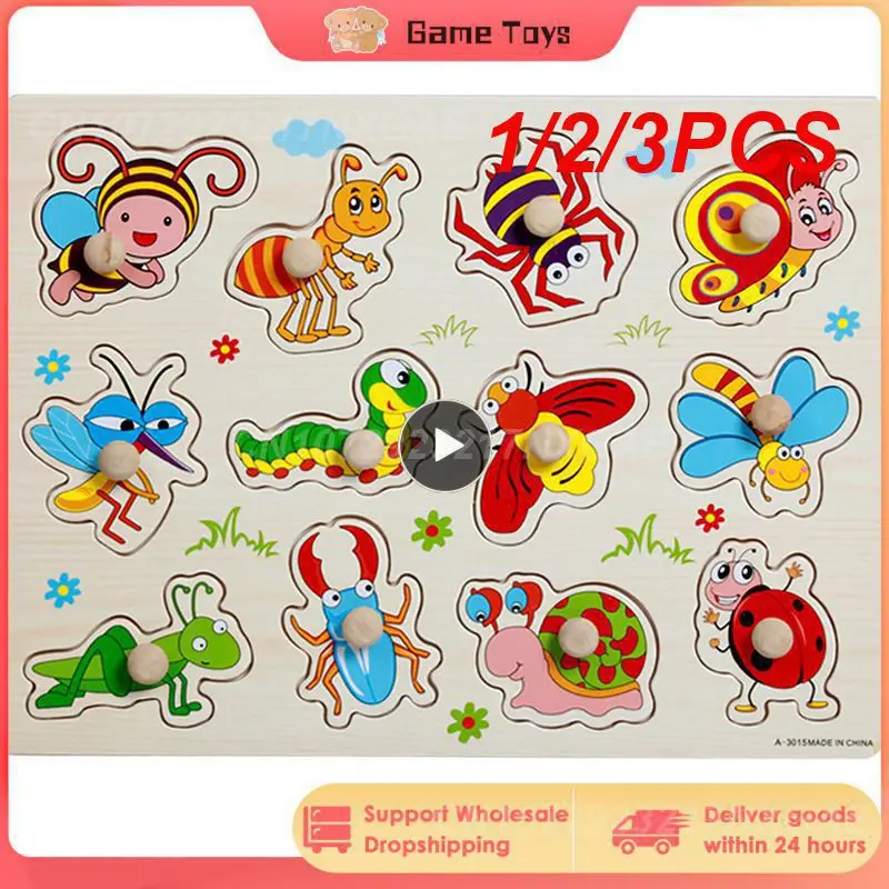 

1/2/3PCS Montessori Wooden Puzzles Hand Grab Boards Toys Tangram Jigsaw Baby Educational Toys Cartoon Vehicle Animals Fruits 3D