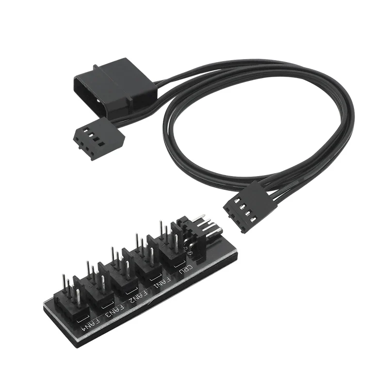 

1 PCS All Black Sleeved 5 Way PWM Splitter Hub for 12V Computer Fans