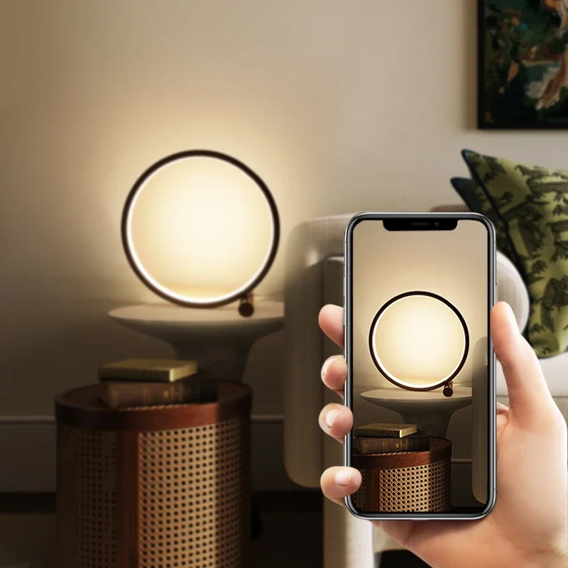 LED 테이블 램프 침실 원형 책상 램프, 거실용 블랙 화이트, 조도 조절 침대 옆 램프, 원형 야간 조명 장식, 25cm