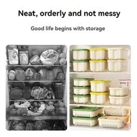 Boîte scellée au réfrigérateur pour légumes et fruits, bac à légumes avec panier de vidange, conteneurs organisateurs alimentaires à Double couche, étui réutilisable 4