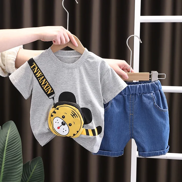 New Summer Baby Clothes Suit Children Fashion Boys Girls Cartoon T-Shirt Shorts 2Pcs/set Toddler Casual Clothing Kids Tracksuits Gray