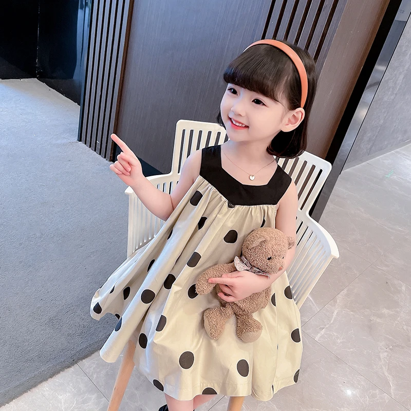 

2022 Summer 3 6-12Years Children College Style Veil Mesh Peter Pan Collar Princess Patchwork Sleeveless Dress For Kids Baby Girl