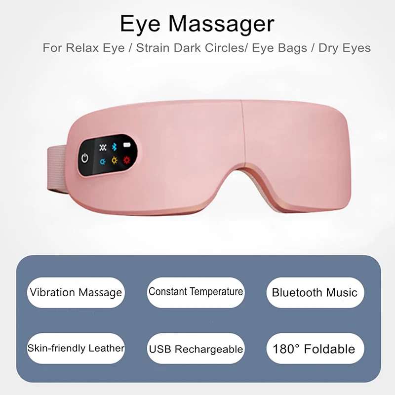 Electric Heated Eye Massager Smart Airbag Vibration Eye Care Instrument With Bluetooth Strain Migraines Relief Improve Sleep eye massager