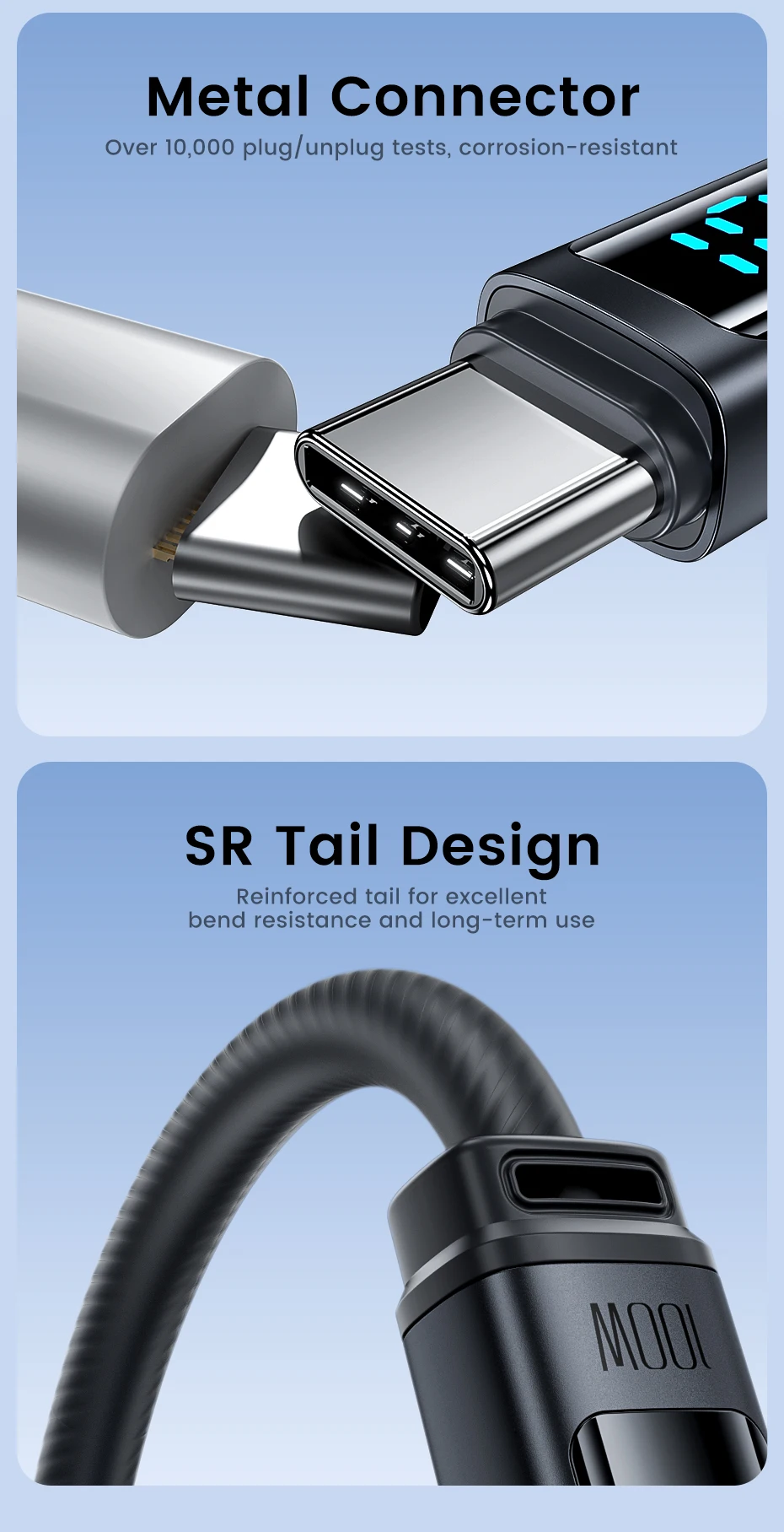 Toocki USB-C-Kabel 100W Schnellladegerät mit LED-Digitalanzeige USB-C-auf-Typ-C-Kabel für iPhone 17 16 Samsung Xiaomi Oppo Datenkabel – Detail 10
