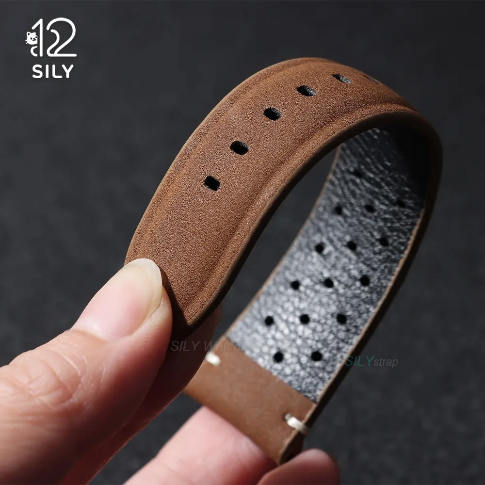 Vintage Brown Leather Strap with Butterfly Buckle - Breathable Business Watch Band Bracelet in Matte Finish