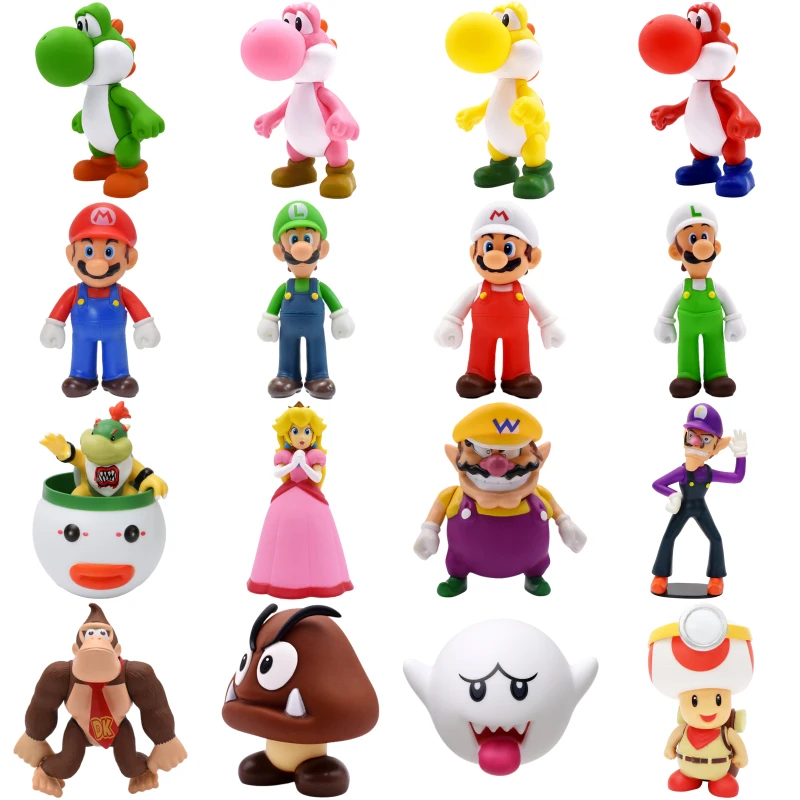 

Kawaii Mario Bros Princess Peach Bowser Jr Luigi Figures Model Toys Donkey Kong Toad Waluigi Creative Collectible Model Dolls