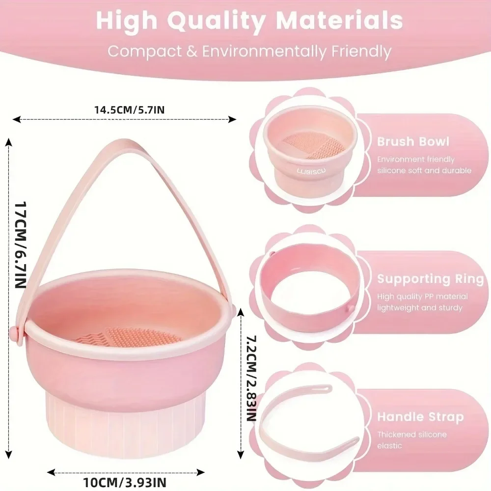 3-In-1 Makeup Brush Cleaning Bowl Makeup Brush Washing and Drying Tools Brushes Powder Puff Dry Cleaning Silicone Drying Shelf