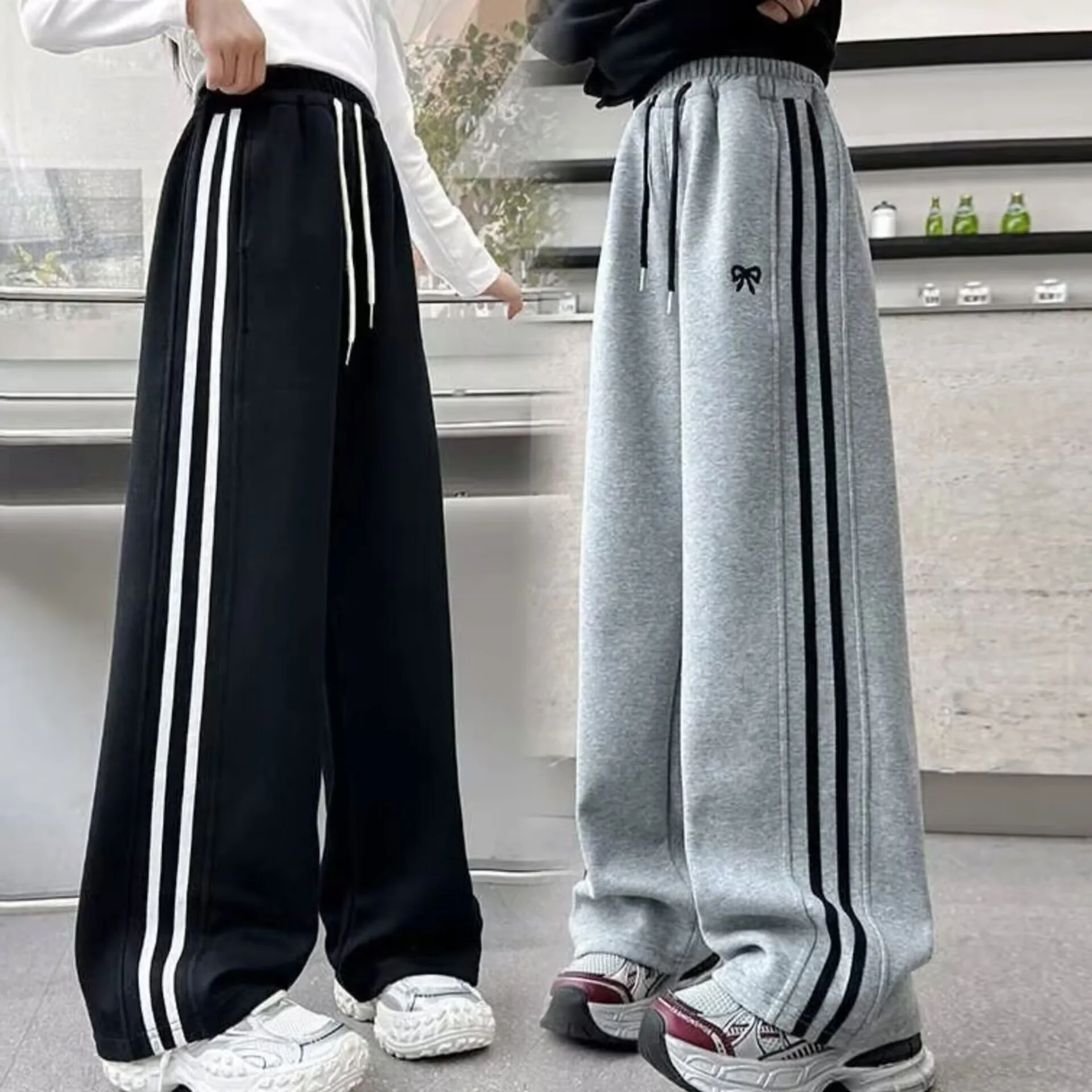 RAISE Junior Girl Sport Pant Spring Bow Elastic Wiast Baby Girl Sweatpant Side Stripe Pure Cotton Striaght Pant 4-14Y Girls Pants Kids Pants Girls Trousers