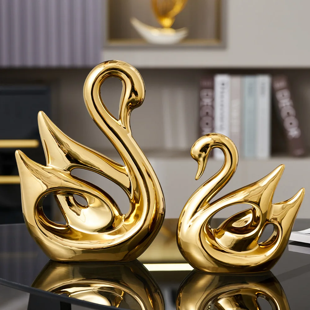 

Decoration Crafts 2PCS Ceramic Swan Statues Home Decor Simple Interior Accessories Room Table Ornaments Office Desktop Figurines
