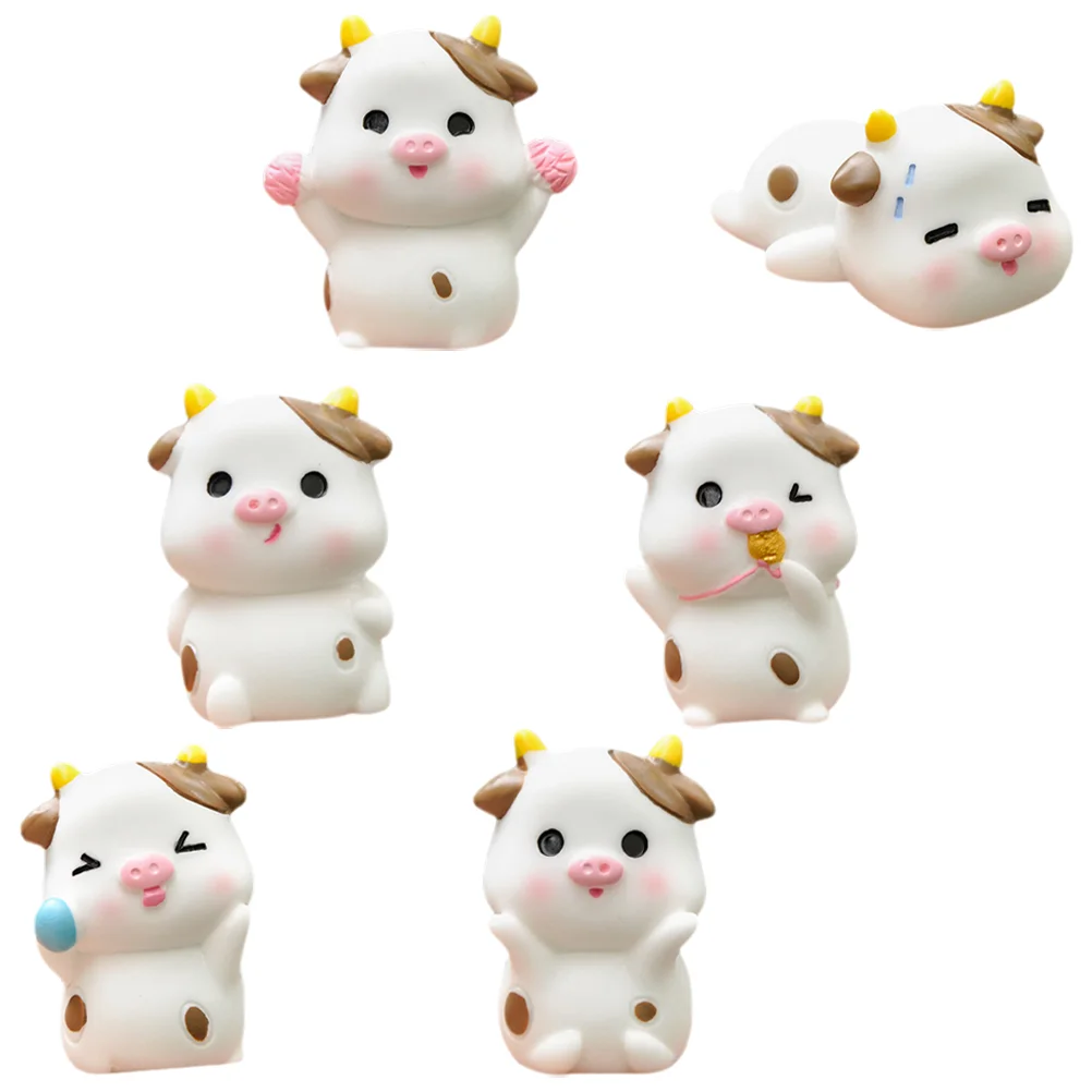 

6 Pcs Animal Model Toys Miniature Cow Decoration Figurine Home Figurines Statue