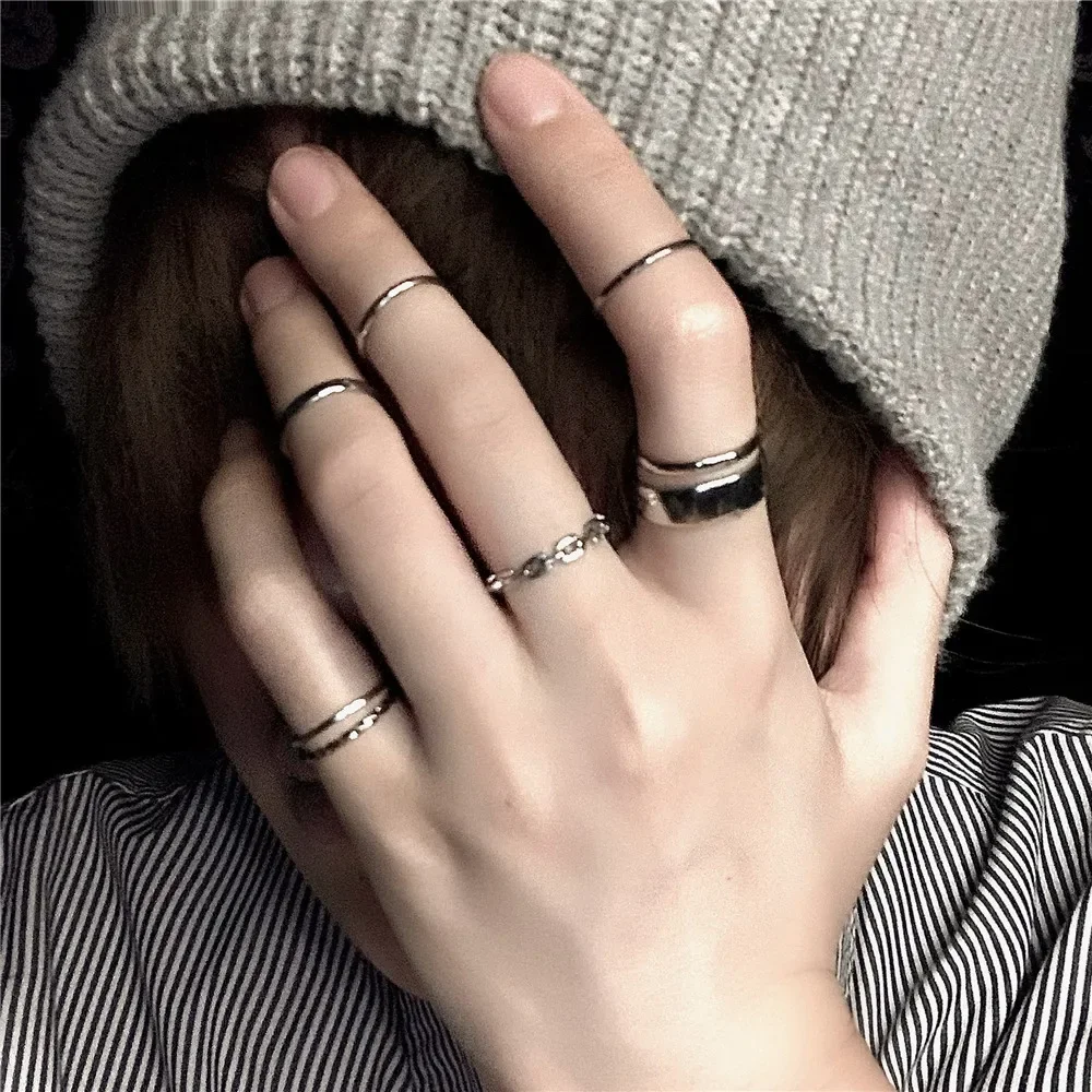 

7PCS/SET Korea Fashion Mixed Minimalist Ring Set Geometric Round Metal Gold Silver Color Cuff Open Rings Jewelry For Women