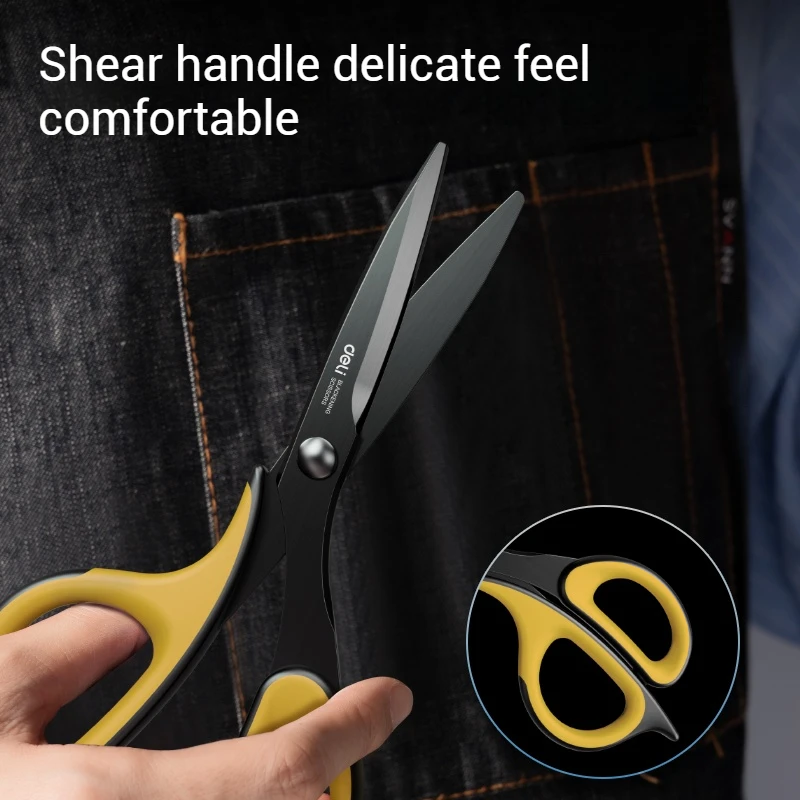 Soft Handle Portable Black Blade Stationery Scissors Stainless Steel Anti-Stick Alloy 184mm for School Office Student DIY Hand Craft