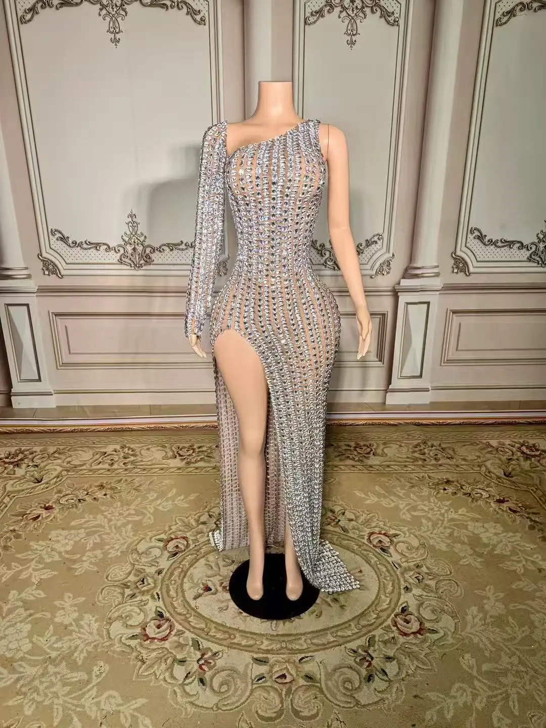 strapless open back dress Pink Mermaid Prom Dress with Pearl Beading & Slit - Evening Gown main image 1