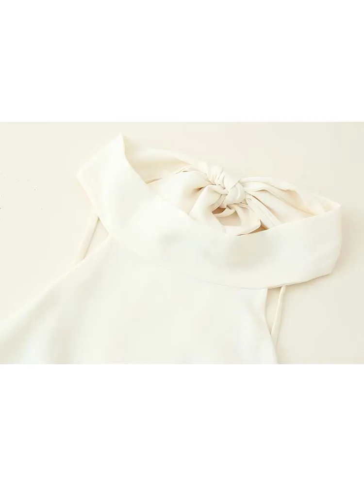 2025 Bow Halter Backless Dress With Belt Long Dresses For Women Summer Pleated Elegant New Women's Party Dresses