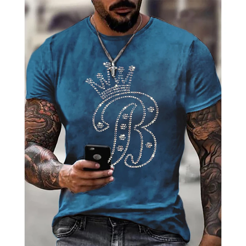 

Fashion Men's Clothing Oversized Tee y2k B Rhinestone Designer Short Sleeve Tops Trip Casual Street T-Shirt High Quality New