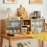 Living Room Bamboo Tea Cabinet Multi-functional Storage Changhong Glass Shelves Adjustable Kitchen Organizer Home Storage Unit 1