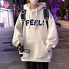 White Letter Print Hoodie Sweatshirt Men Autumn Winter 2025 New Oversize Plush Long sleeves Coat Pullover Y2K Tops Mens clothing