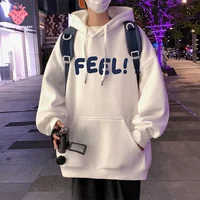 White Letter Print Hoodie Sweatshirt Men Autumn Winter 2025 New Oversize Plush Long sleeves Coat Pullover Y2K Tops Mens clothing