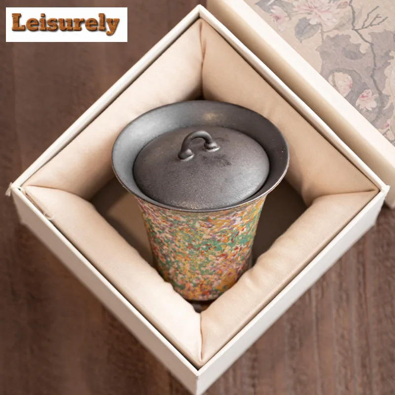 180ml Rock Painting Time Horse Hoof Gaiwan Aesthetic Tea Tureen Tea Bowl With Lid Kit Tea Making Cover Bowl Teaware Ornaments