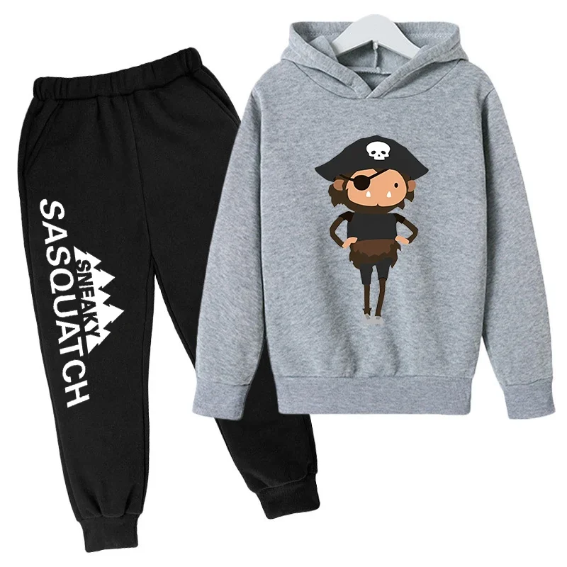 Conjunto de sudadera con capucha y pantalones de polar para niños, conjunto de 2 piezas, chándal, estampado de cabeza grande de Sasquatch furtivo