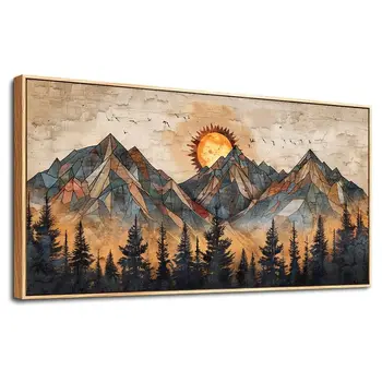 Boho Mountain Landscape Wood Framed Wall Art 1